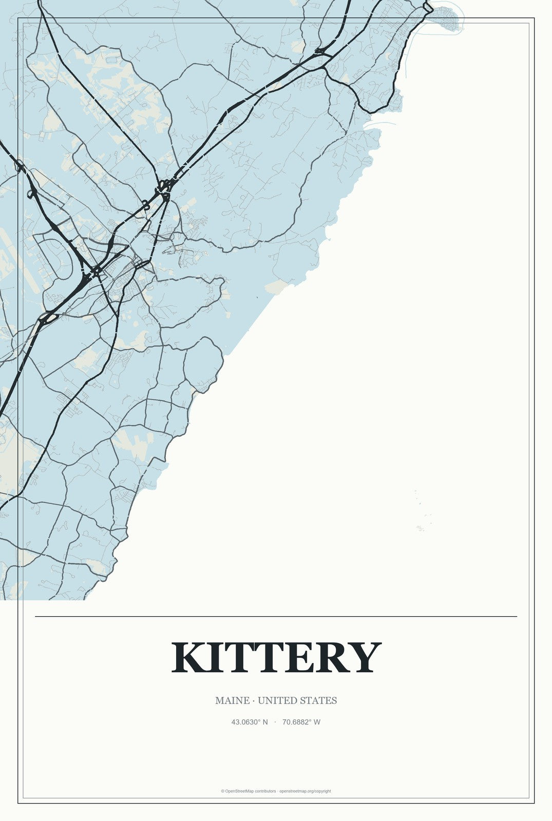 Kittery, Maine City Map Aluminum Sign in Gallery Air style