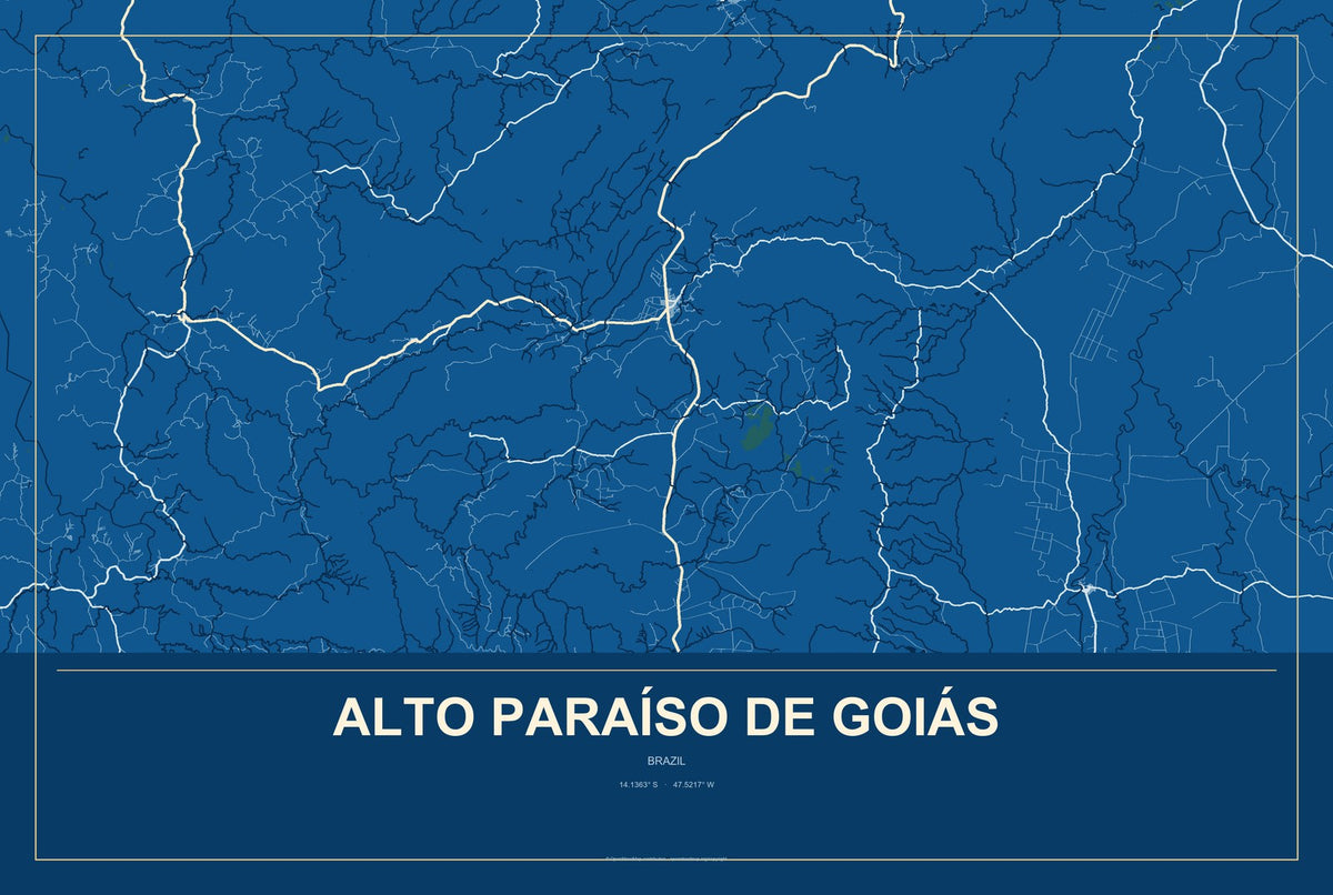 Alto Paraíso de Goiás, Brazil City Map Aluminum Sign in Harbor Cobalt style