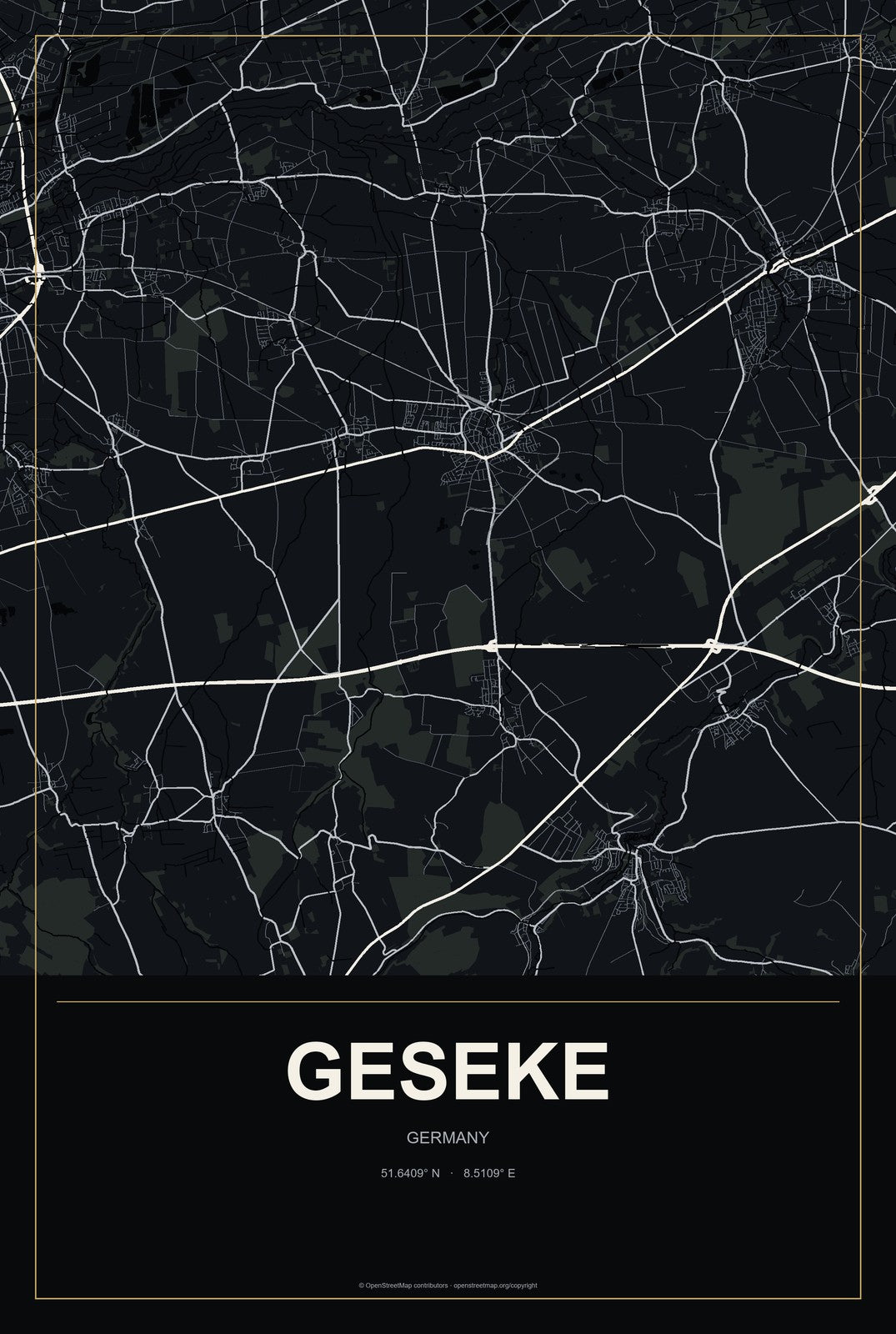 Geseke, Germany City Map Aluminum Sign in Metropolitan Noir style