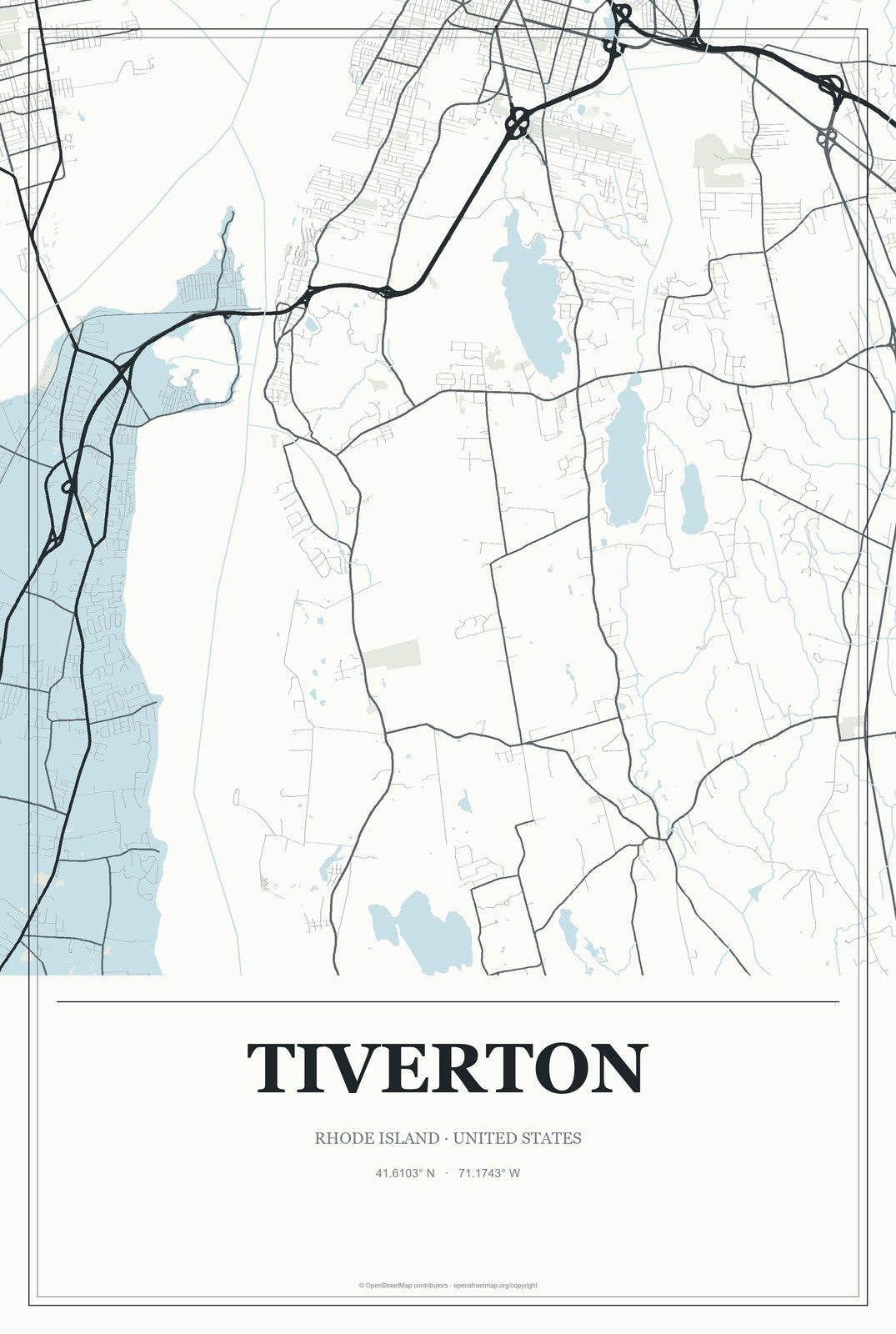 Tiverton, Rhode Island City Map Aluminum Sign in Gallery Air style