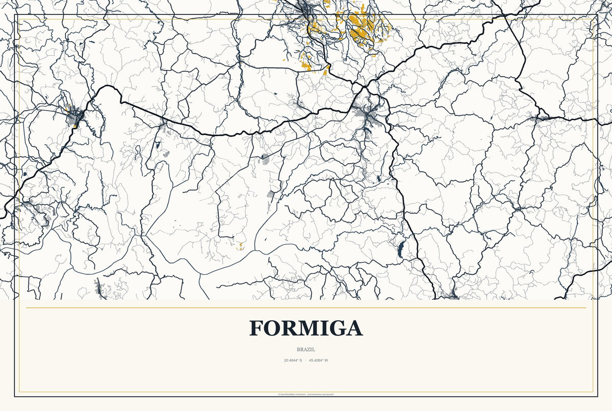Formiga, Brazil City Map Aluminum Sign in Citrine Modern style