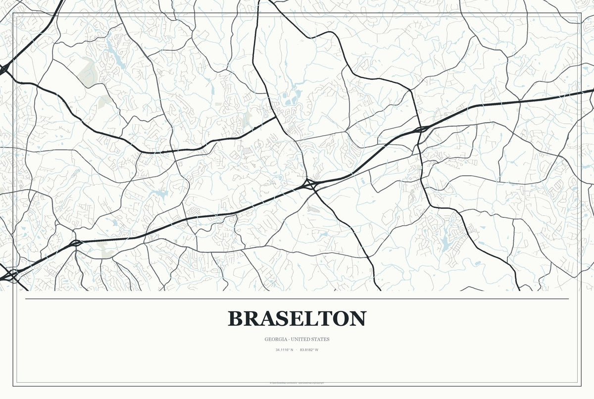 Braselton, Georgia City Map Aluminum Sign in Gallery Air style
