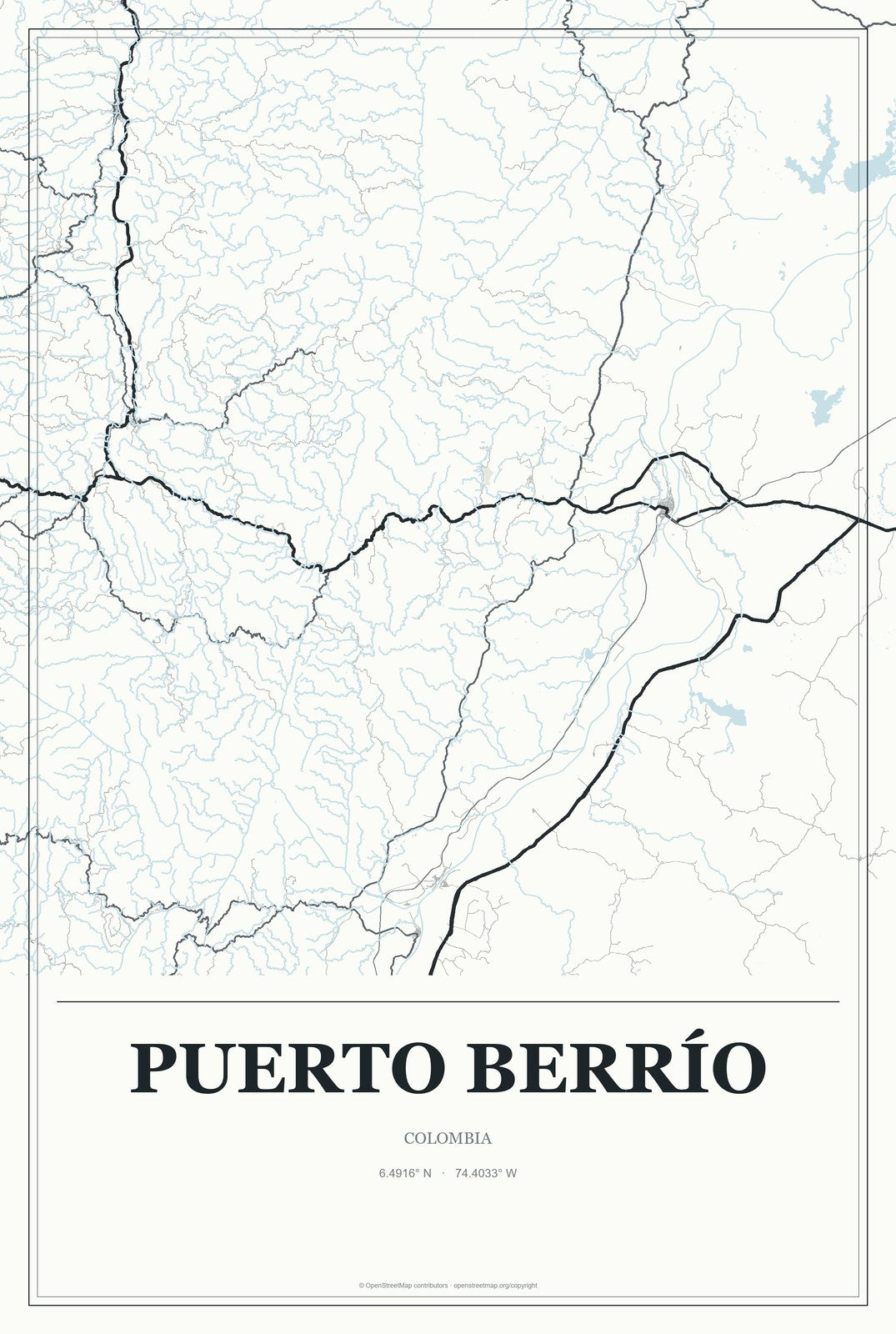 Puerto Berrío, Colombia City Map Aluminum Sign in Gallery Air style