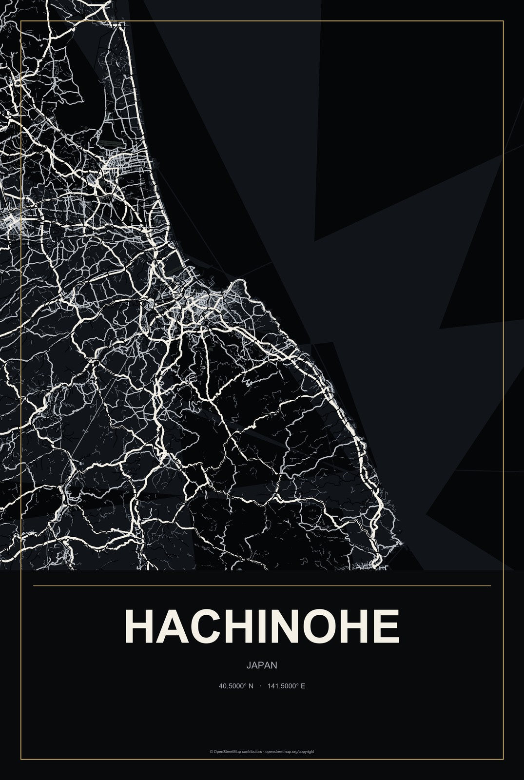 Hachinohe, Japan City Map Aluminum Sign in Metropolitan Noir style