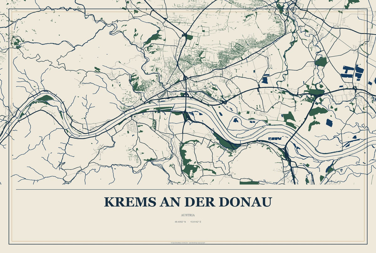 Krems an der Donau, Austria City Map Aluminum Sign in Coastal Cutout style