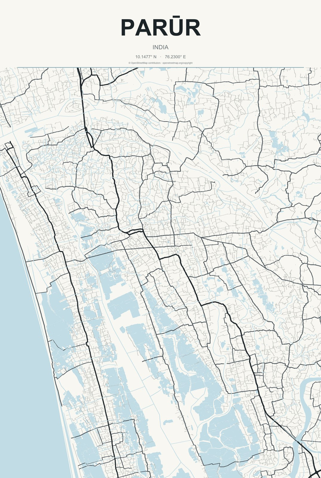Parūr, India City Map Aluminum Sign in Headline Atlas style