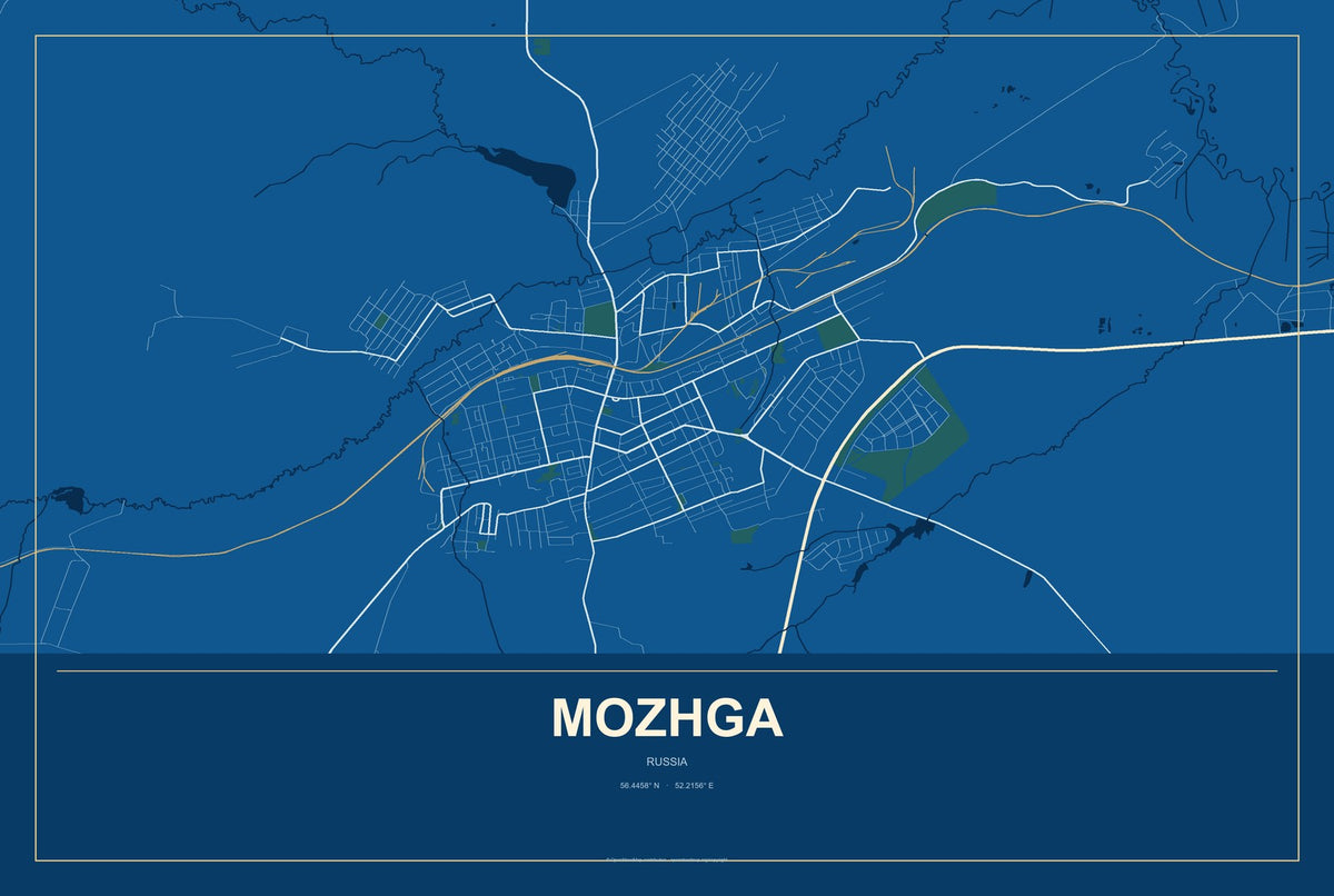 Mozhga, Russia City Map Aluminum Sign in Harbor Cobalt style