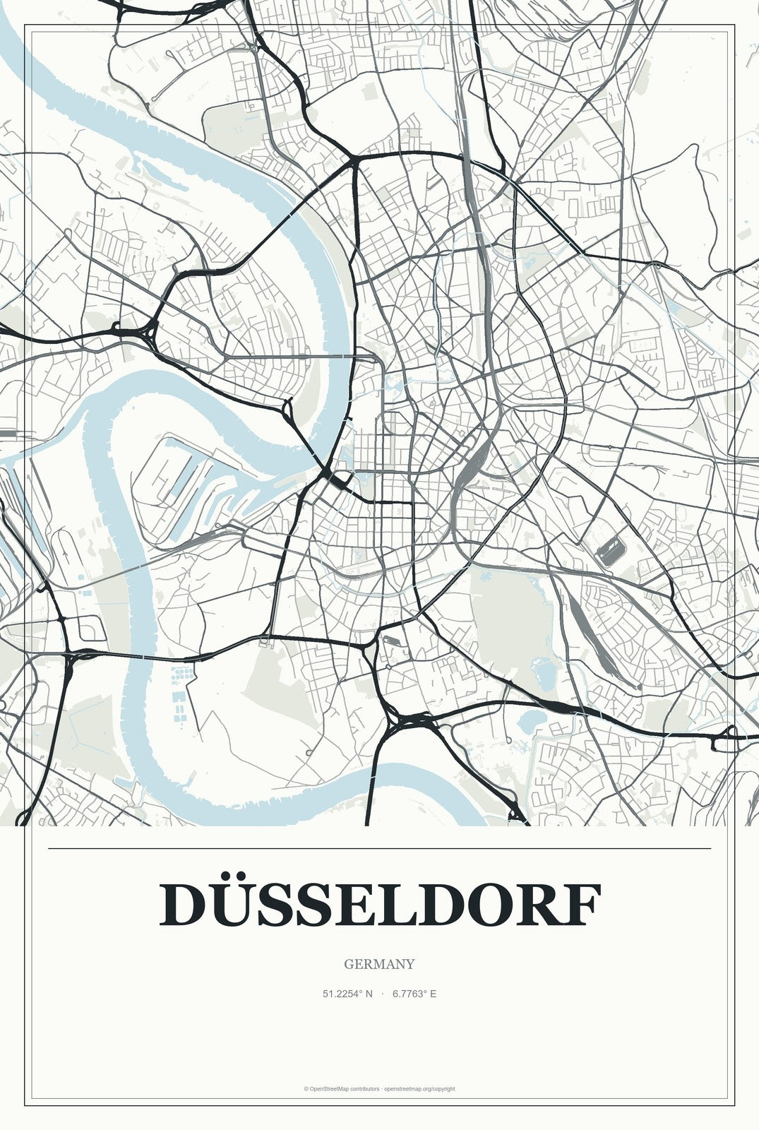 Düsseldorf, Germany City Map Aluminum Sign in Gallery Air style