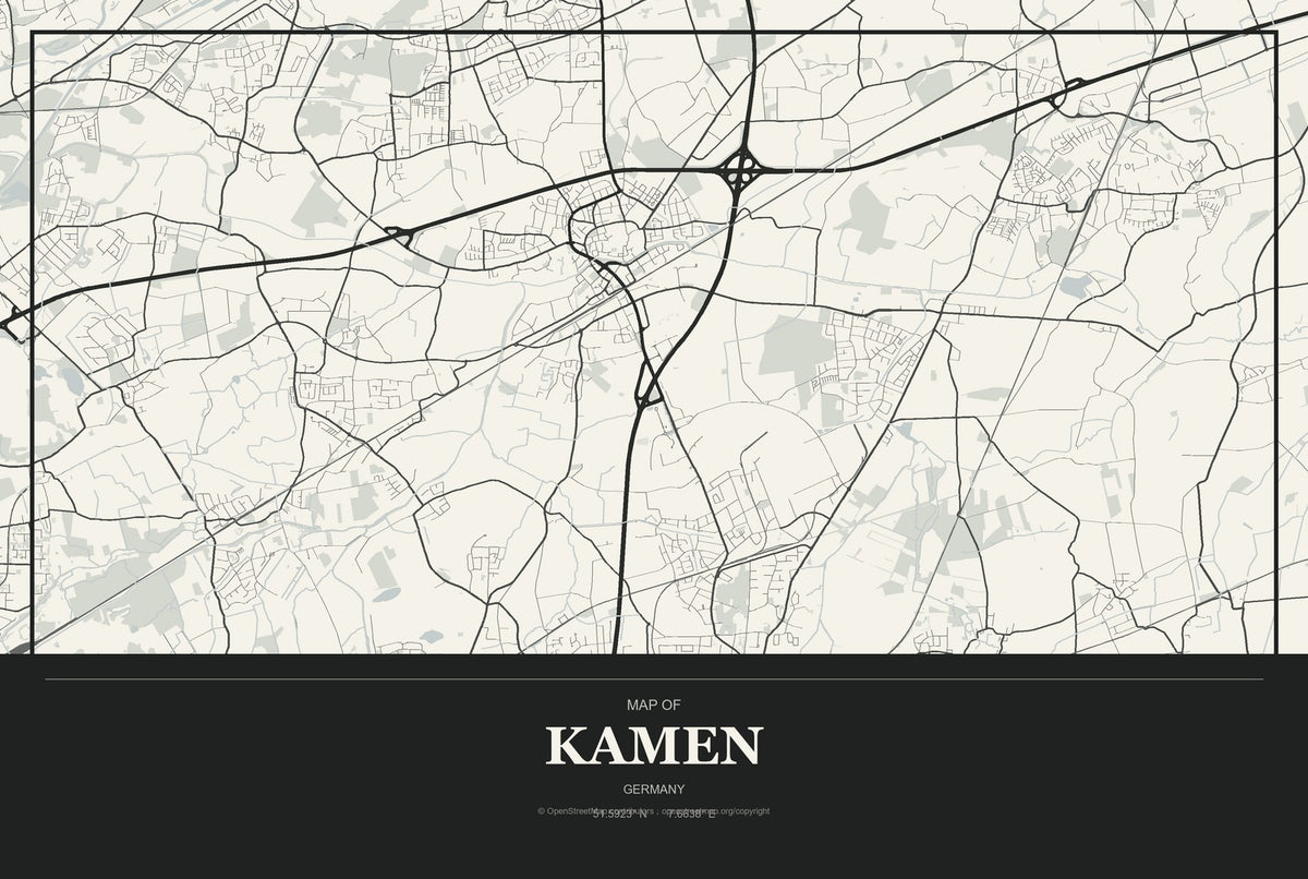 Kamen, Germany City Map Aluminum Sign in Museum Plaque style