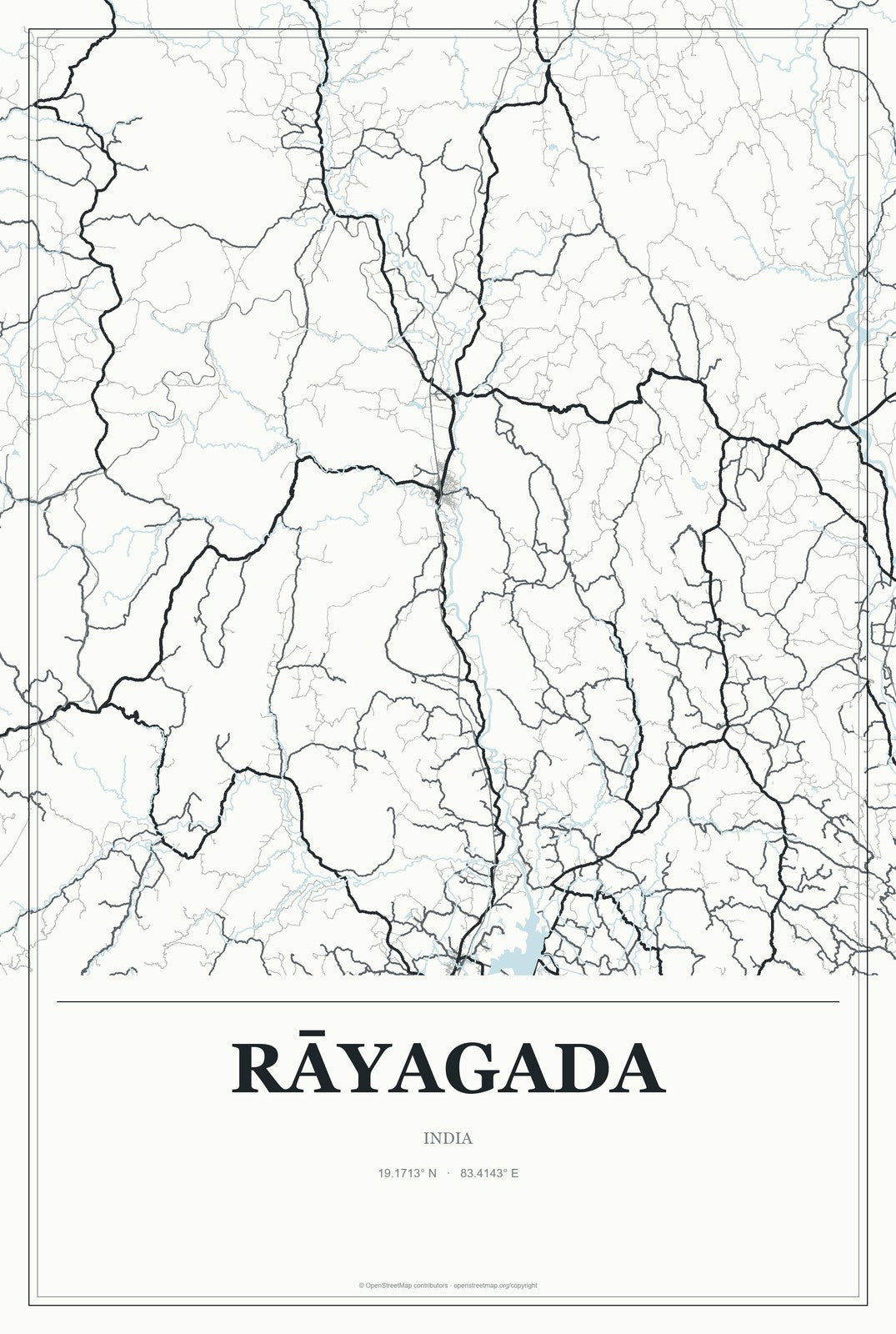 Rāyagada, India City Map Aluminum Sign in Gallery Air style