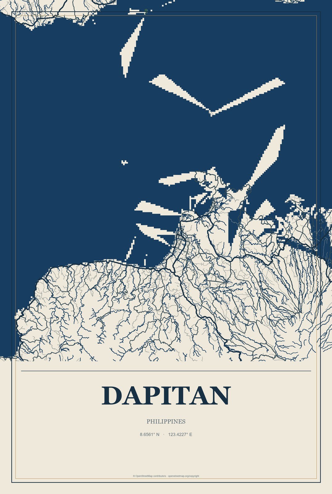 Dapitan, Philippines City Map Aluminum Sign in Coastal Cutout style