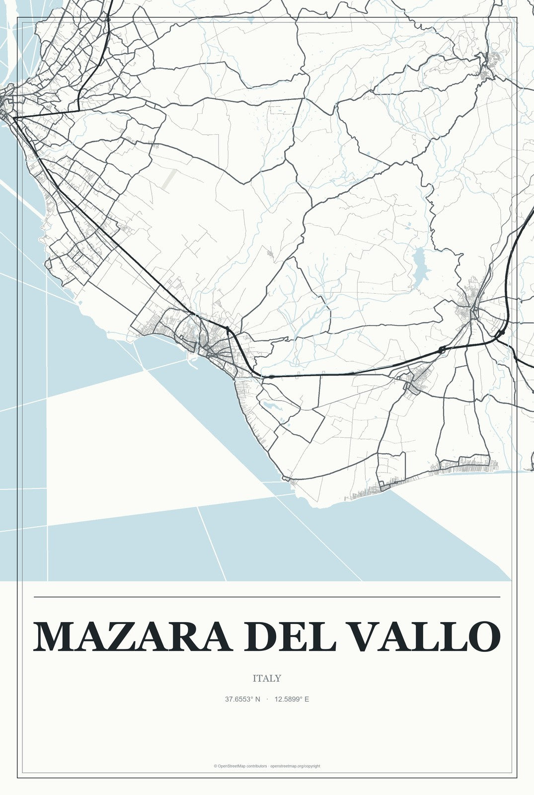 Mazara del Vallo, Italy City Map Aluminum Sign in Gallery Air style