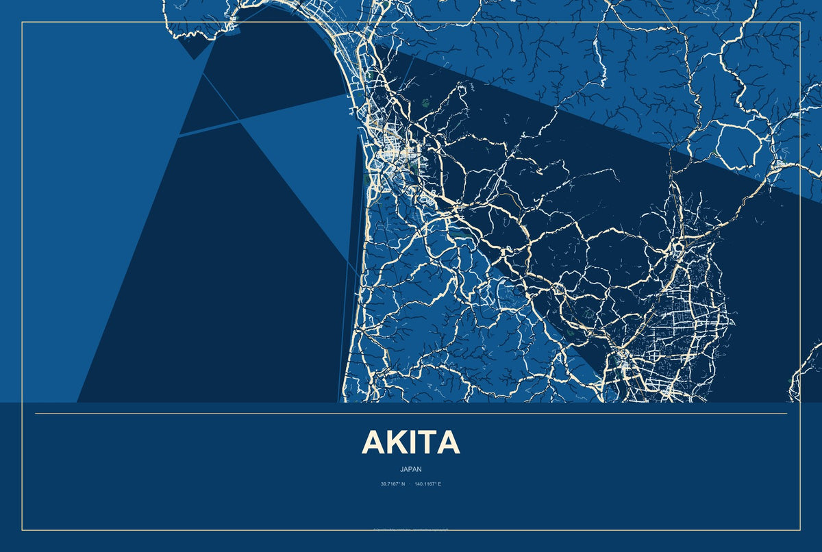 Akita, Japan City Map Aluminum Sign in Harbor Cobalt style