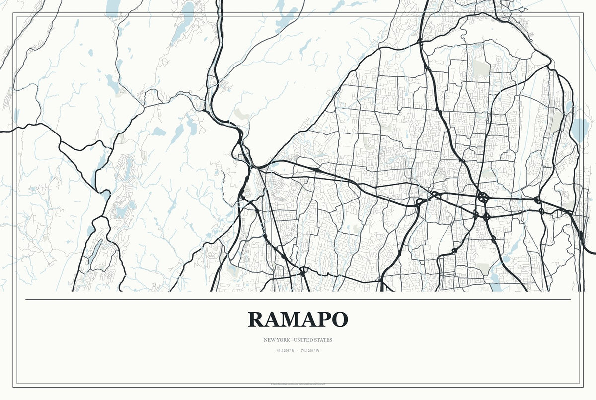 Ramapo, New York City Map Aluminum Sign in Gallery Air style