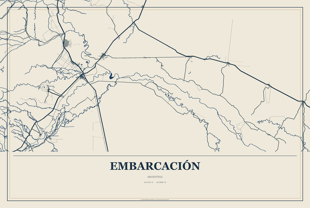 Embarcación, Argentina City Map Aluminum Sign in Coastal Cutout style
