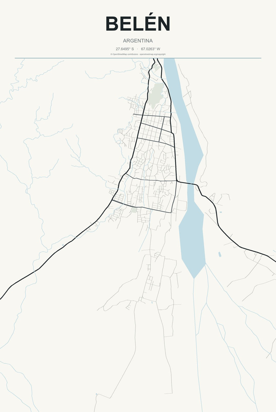 Belén, Argentina City Map Aluminum Sign in Headline Atlas style