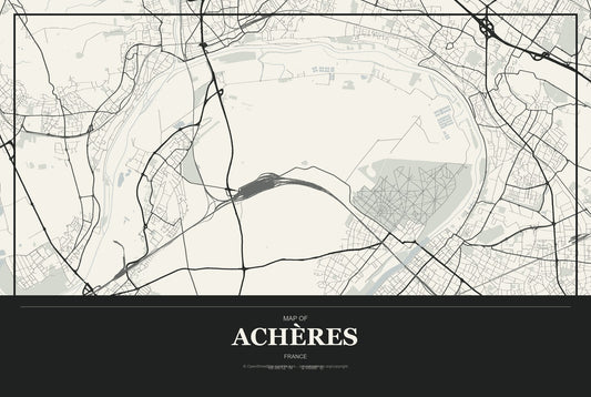 Achères, France City Map Aluminum Sign in Museum Plaque style