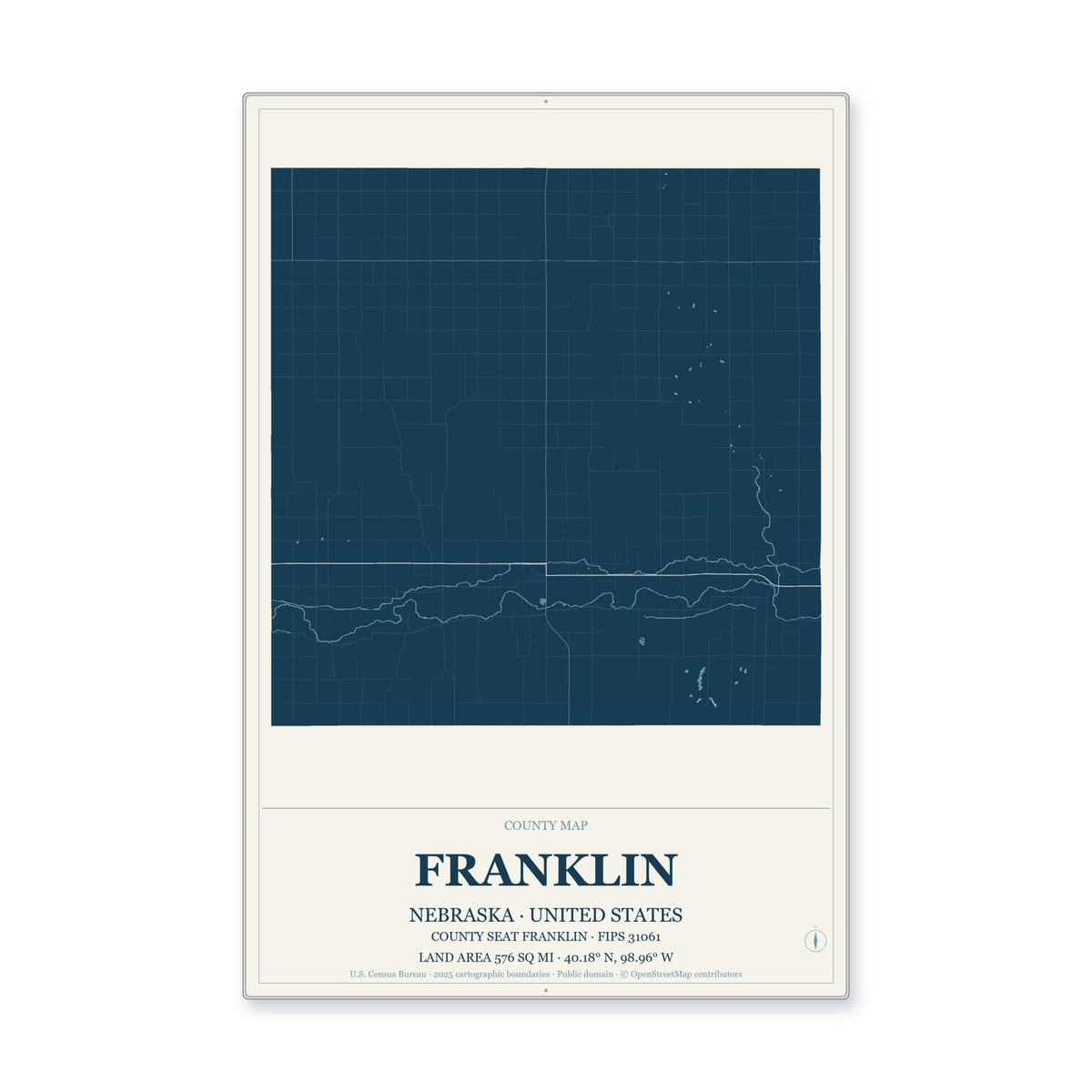Franklin County, Nebraska Map Aluminum Sign in Coastal Cutout style