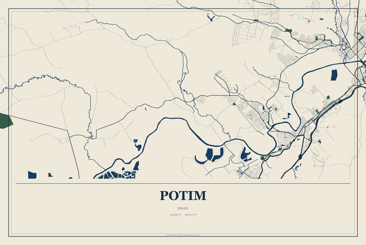 Potim, Brazil City Map Aluminum Sign in Coastal Cutout style