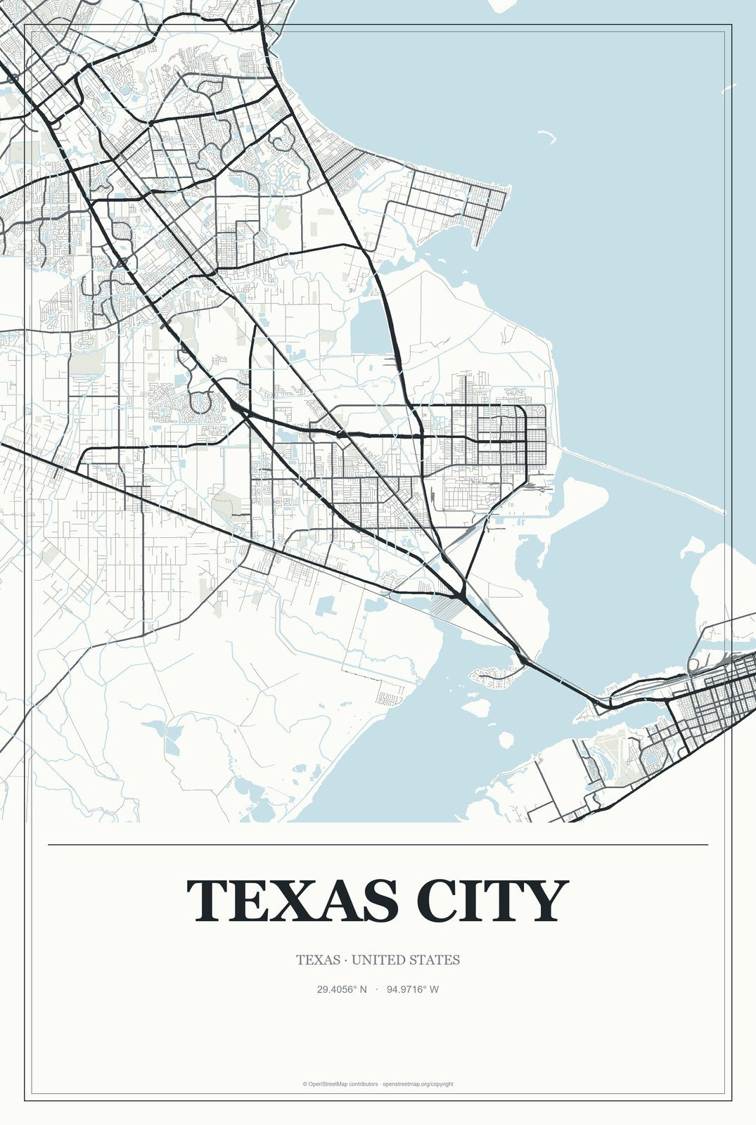 Texas City, Texas City Map Aluminum Sign in Gallery Air style
