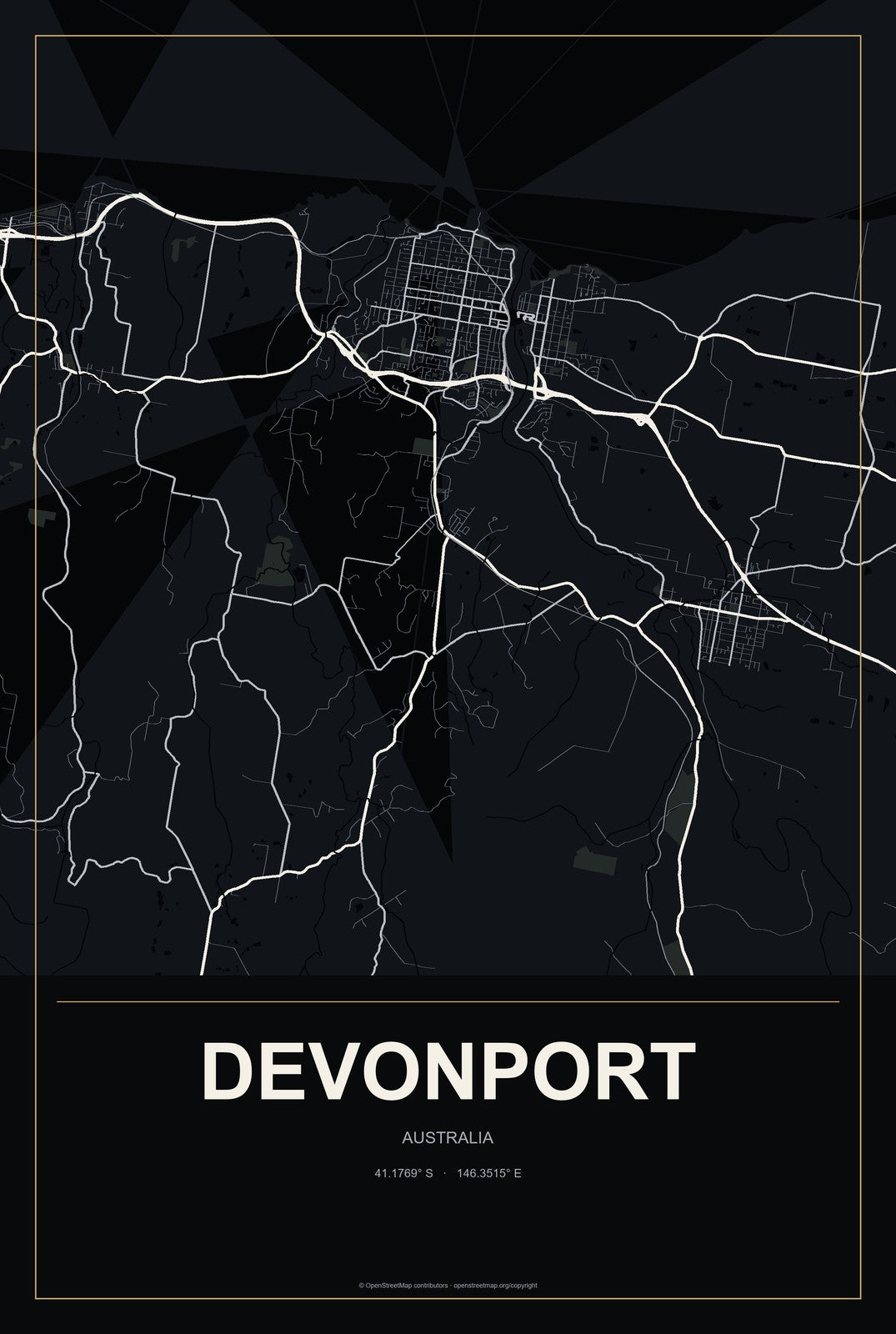 Devonport, Australia City Map Aluminum Sign in Metropolitan Noir style