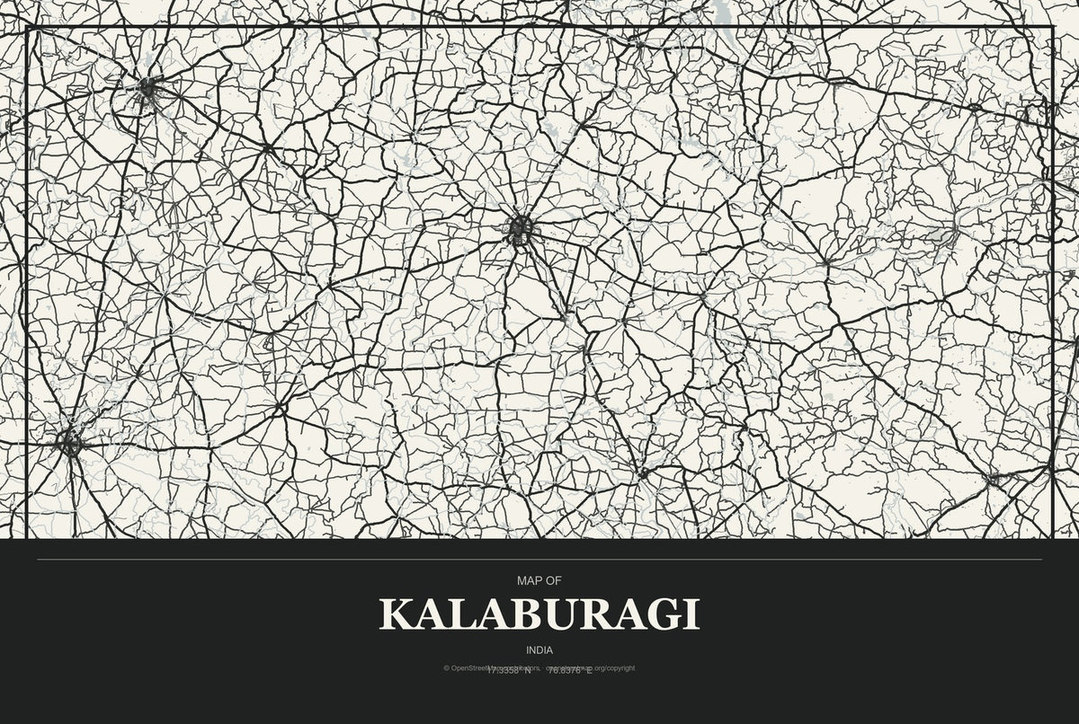 Kalaburagi, India City Map Aluminum Sign in Museum Plaque style