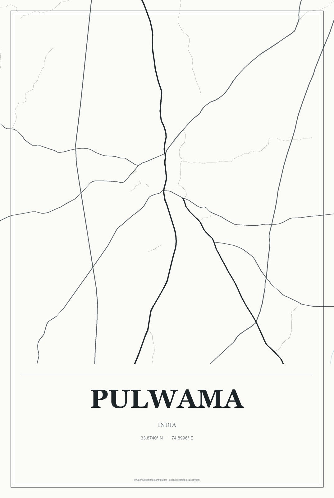 Pulwama, India City Map Aluminum Sign in Gallery Air style