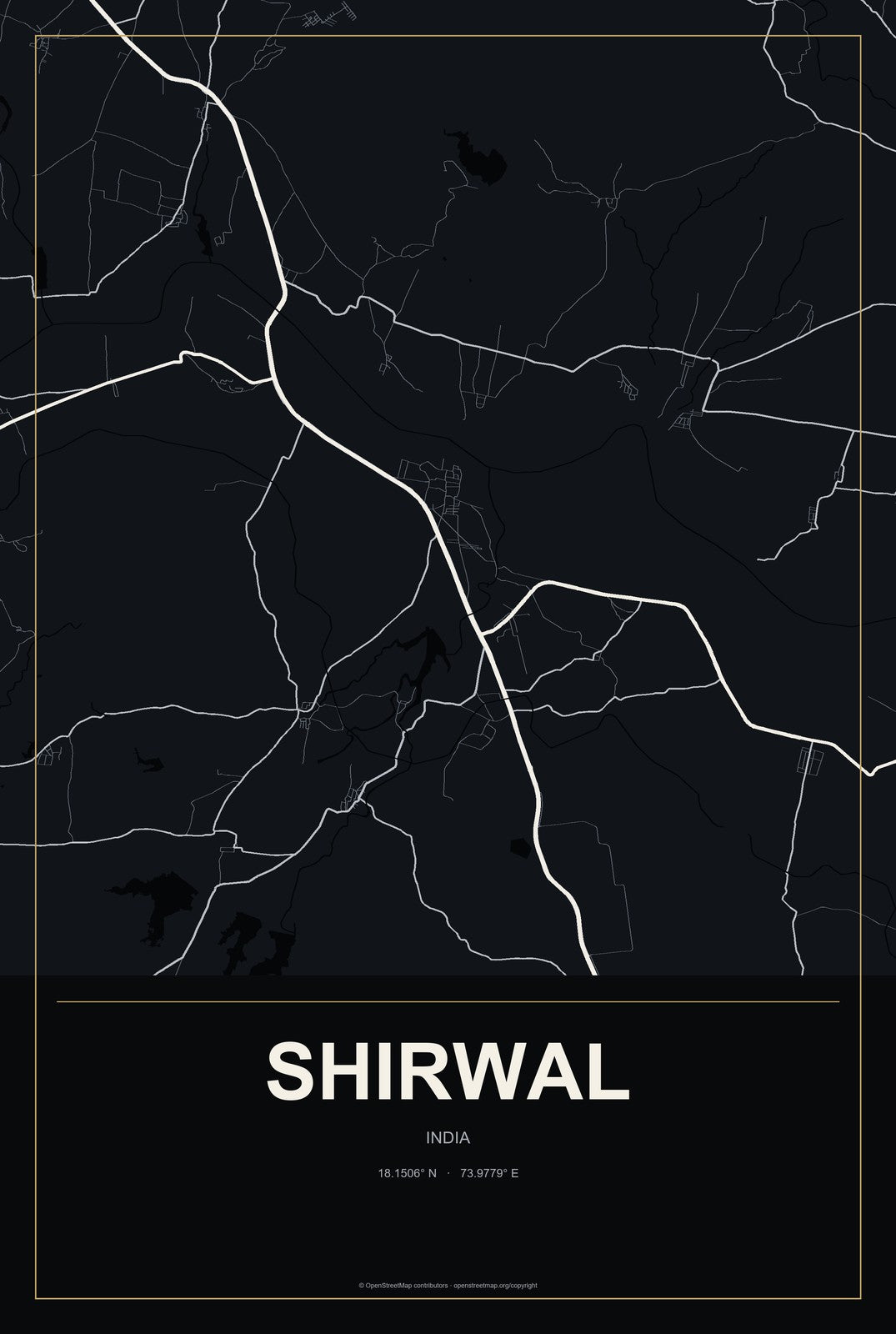 Shirwal, India City Map Aluminum Sign in Metropolitan Noir style