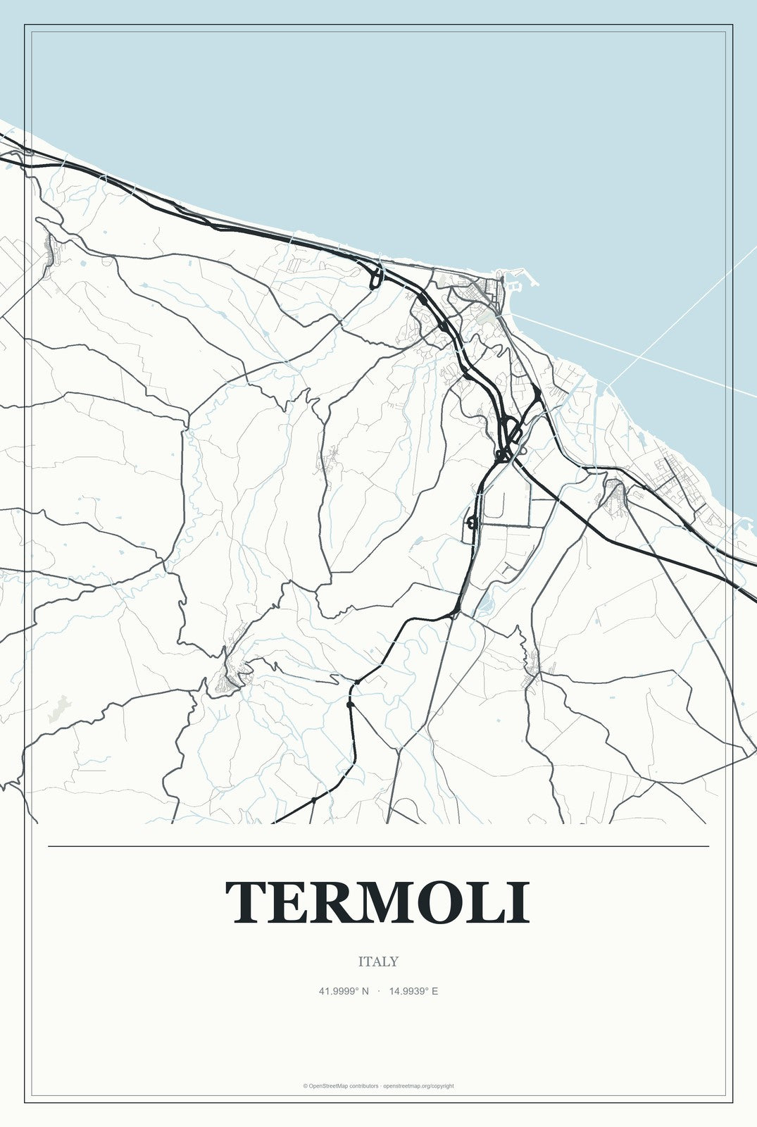 Termoli, Italy City Map Aluminum Sign in Gallery Air style