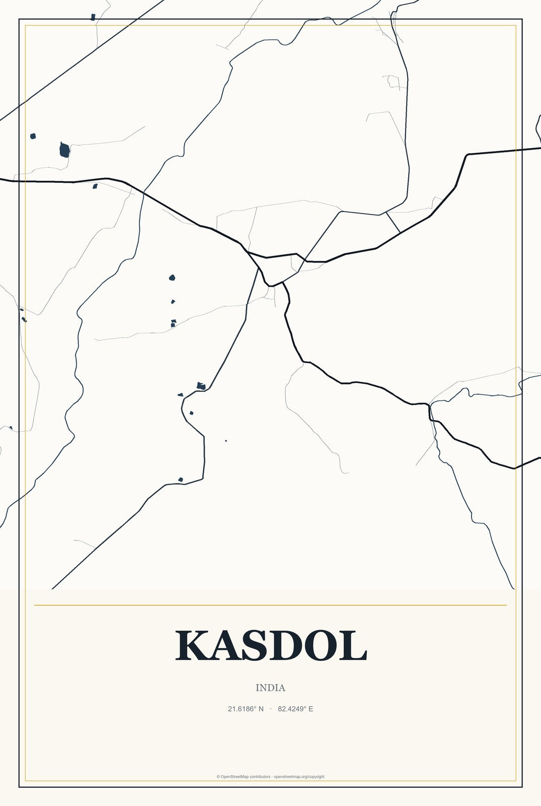 Kasdol, India City Map Aluminum Sign in Citrine Modern style