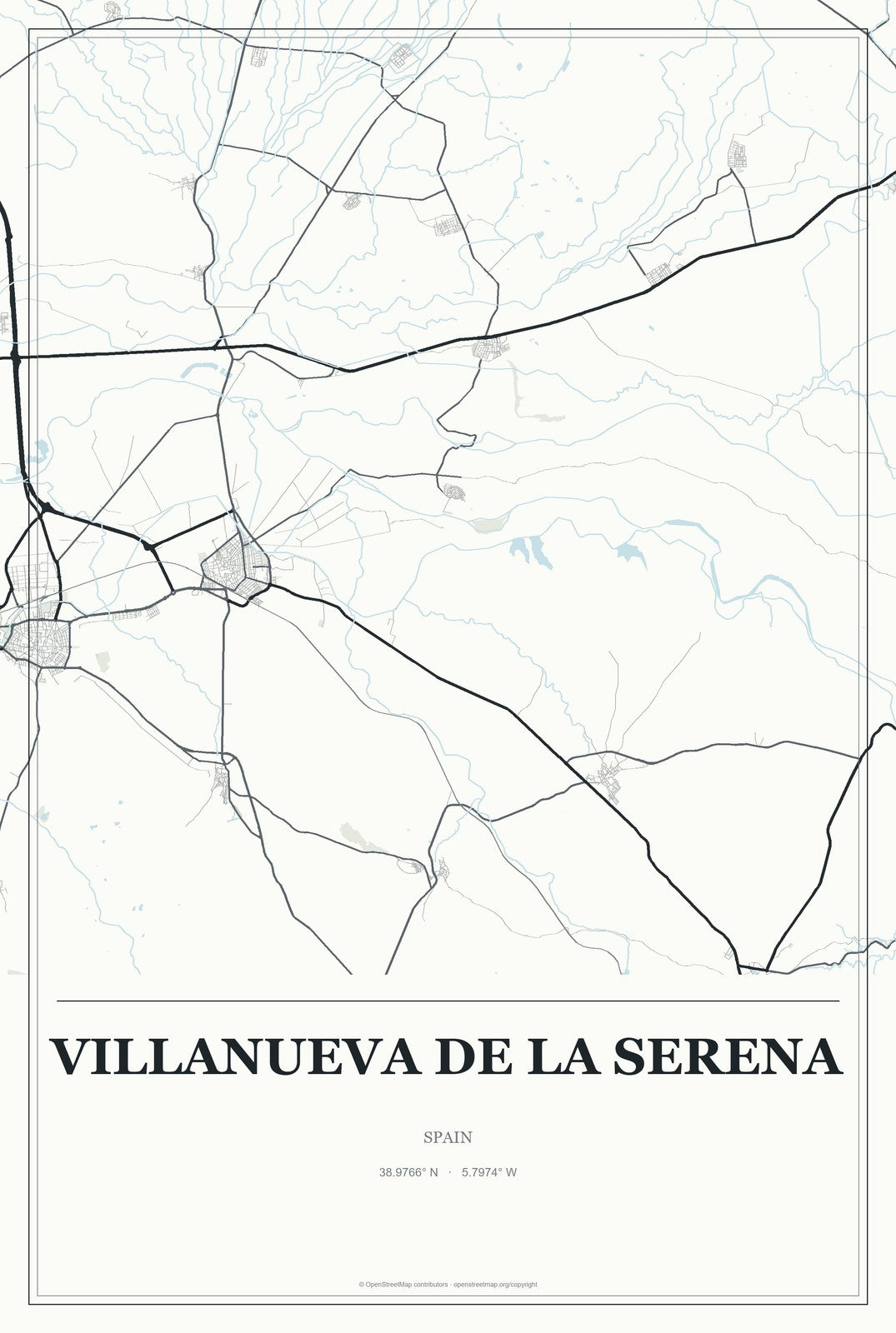 Villanueva de la Serena, Spain City Map Aluminum Sign in Gallery Air style