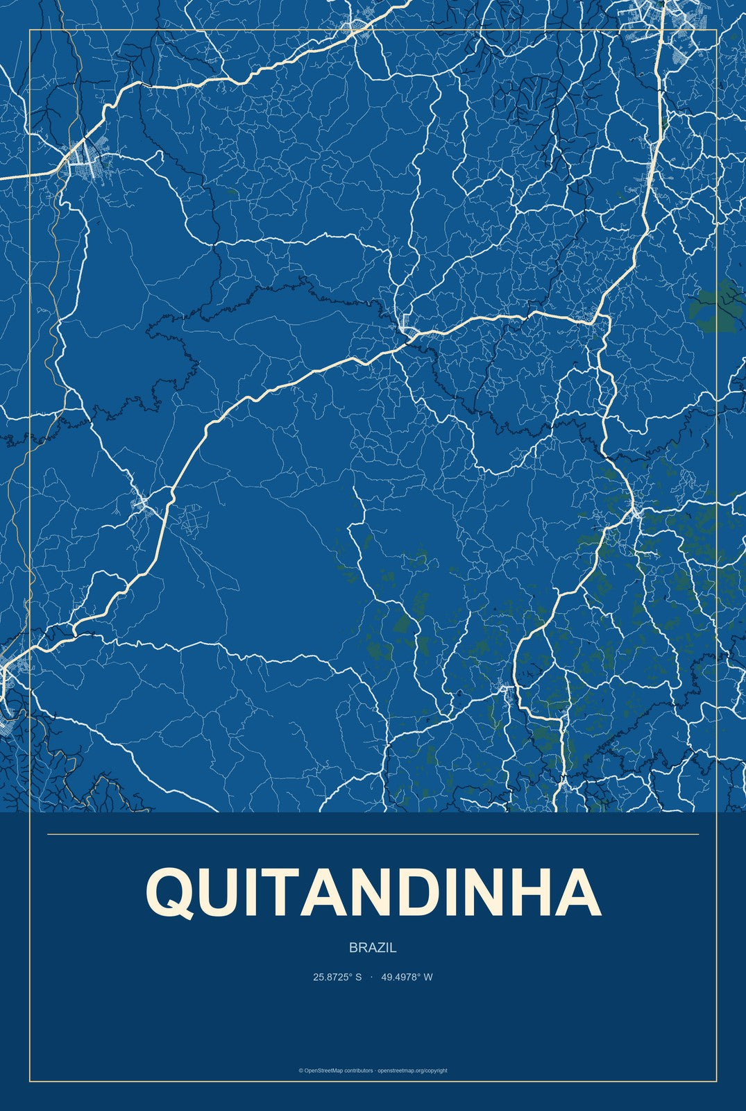 Quitandinha, Brazil City Map Aluminum Sign in Harbor Cobalt style