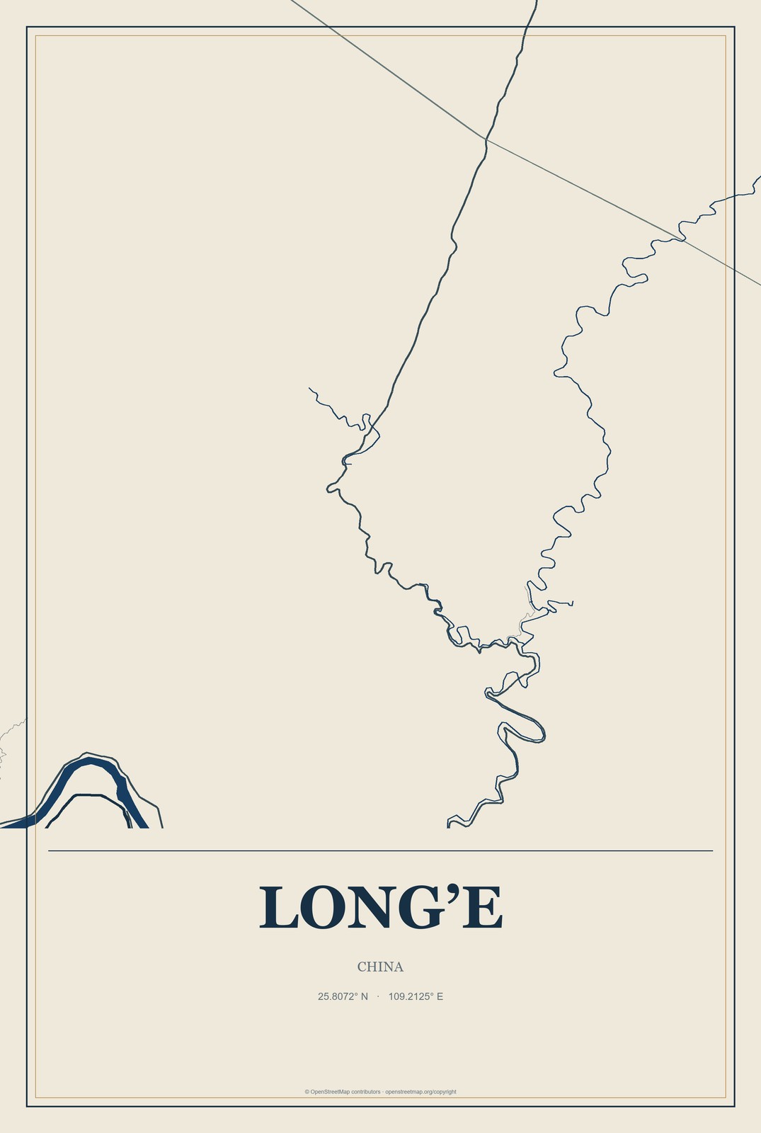 Long’e, China City Map Aluminum Sign in Coastal Cutout style