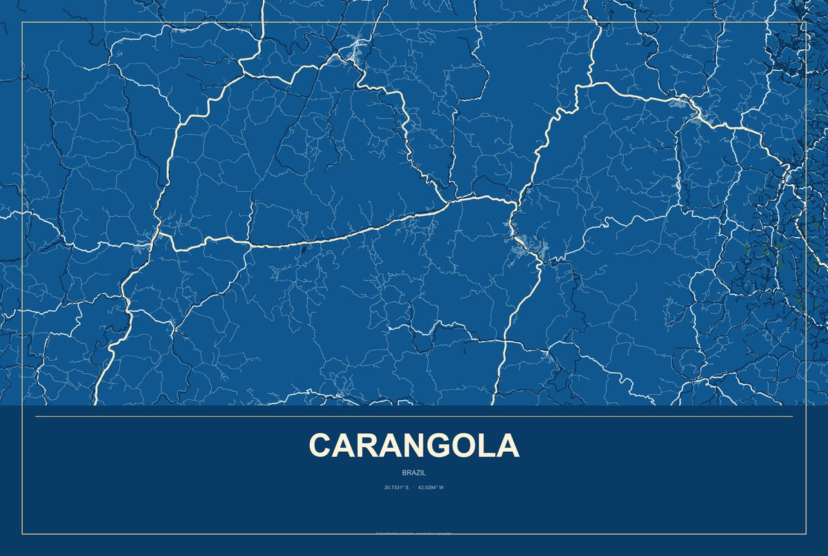 Carangola, Brazil City Map Aluminum Sign in Harbor Cobalt style