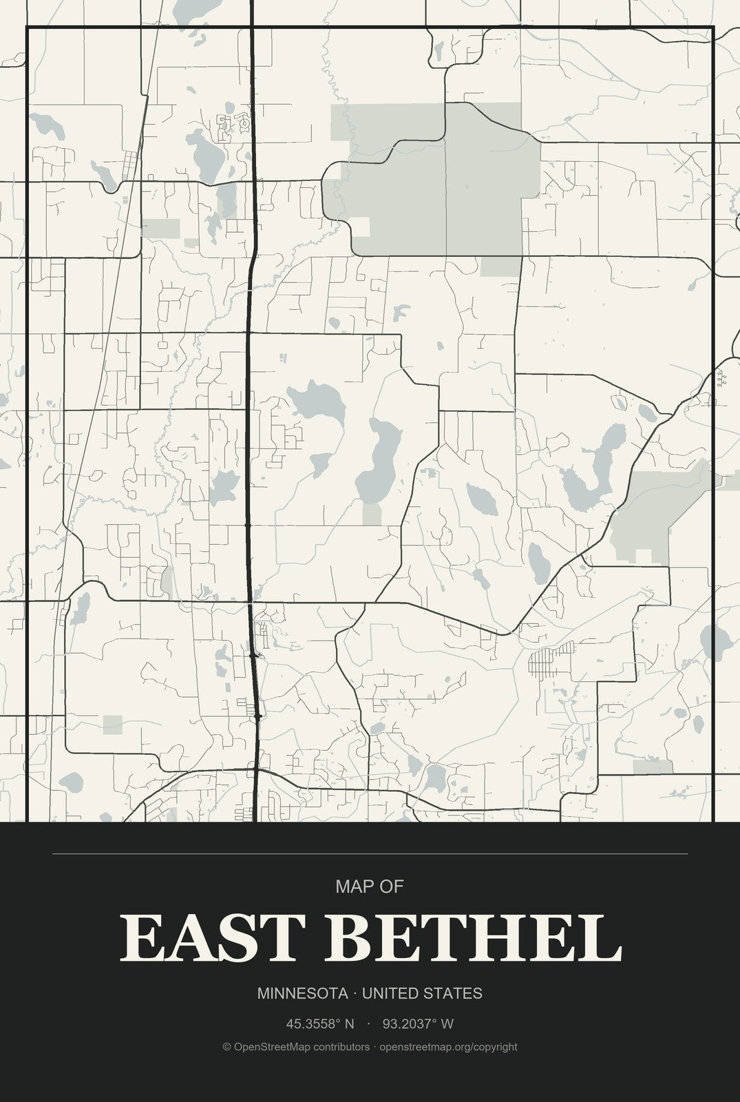 East Bethel, Minnesota City Map Aluminum Sign in Museum Plaque style