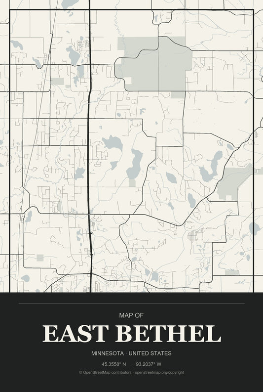 East Bethel, Minnesota City Map Aluminum Sign in Museum Plaque style