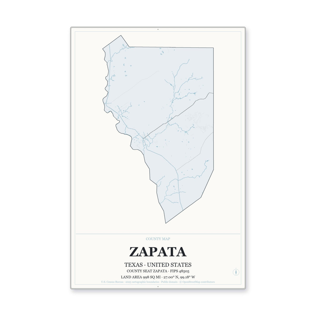 Zapata County, Texas Map Aluminum Sign in Gallery Air style