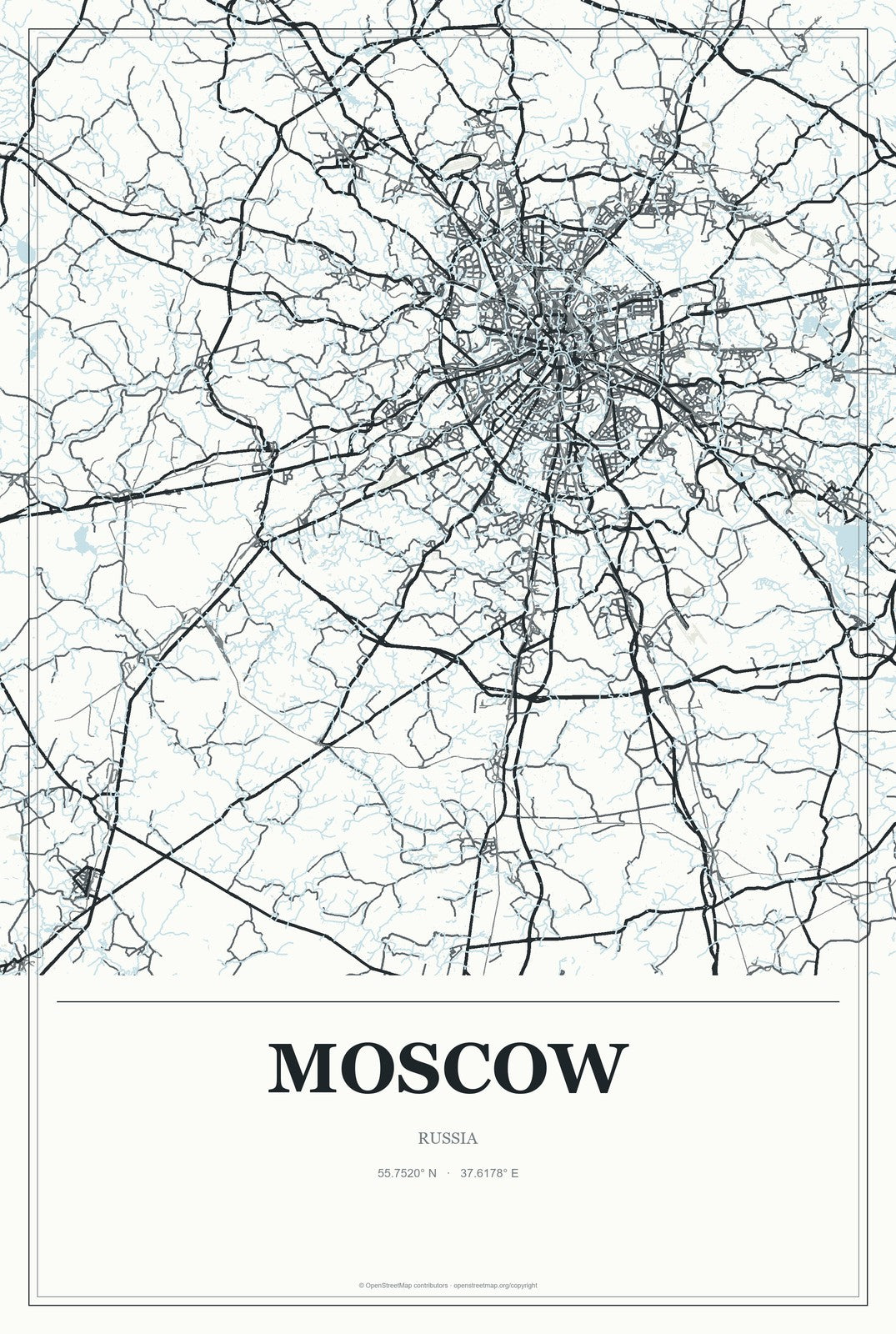 Moscow, Russia City Map Aluminum Sign in Gallery Air style