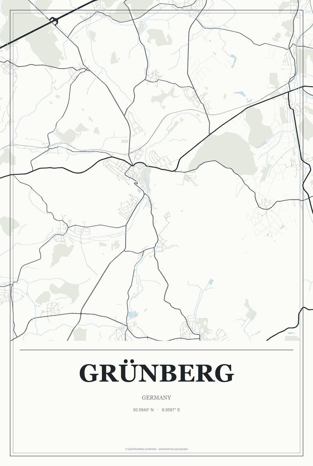 Grünberg, Germany City Map Aluminum Sign in Gallery Air style