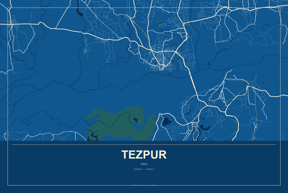 Tezpur, India City Map Aluminum Sign in Harbor Cobalt style