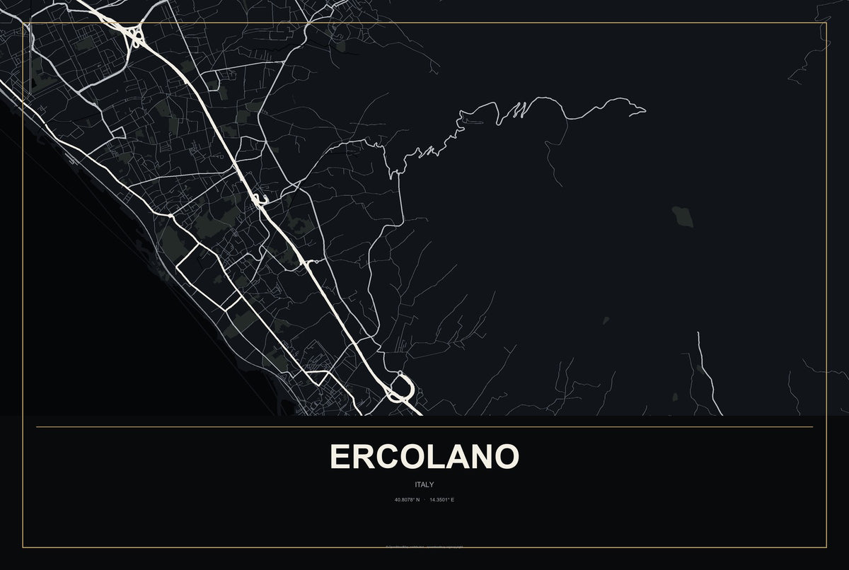 Ercolano, Italy City Map Aluminum Sign in Metropolitan Noir style