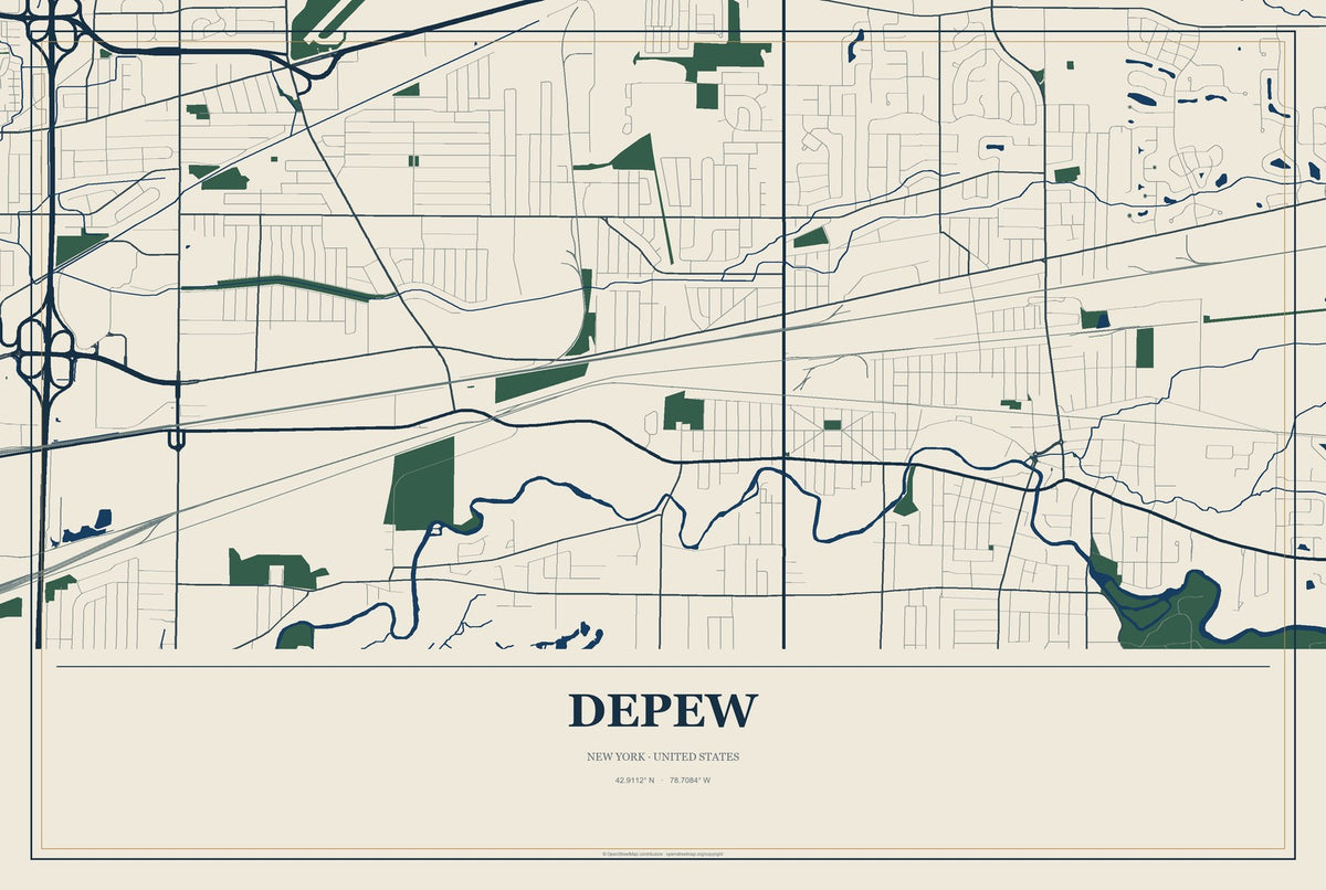 Depew, New York City Map Aluminum Sign in Coastal Cutout style
