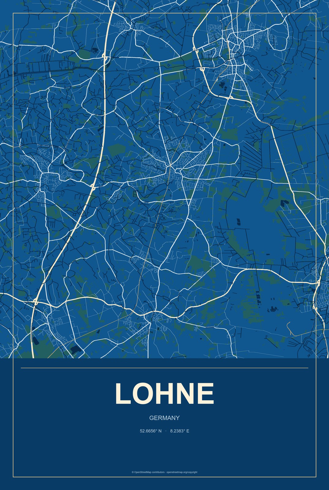 Lohne, Germany City Map Aluminum Sign in Harbor Cobalt style