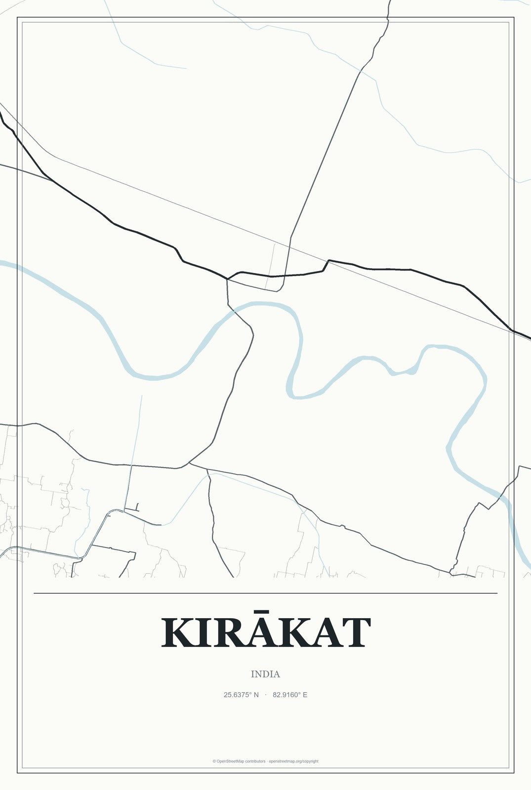 Kirākat, India City Map Aluminum Sign in Gallery Air style
