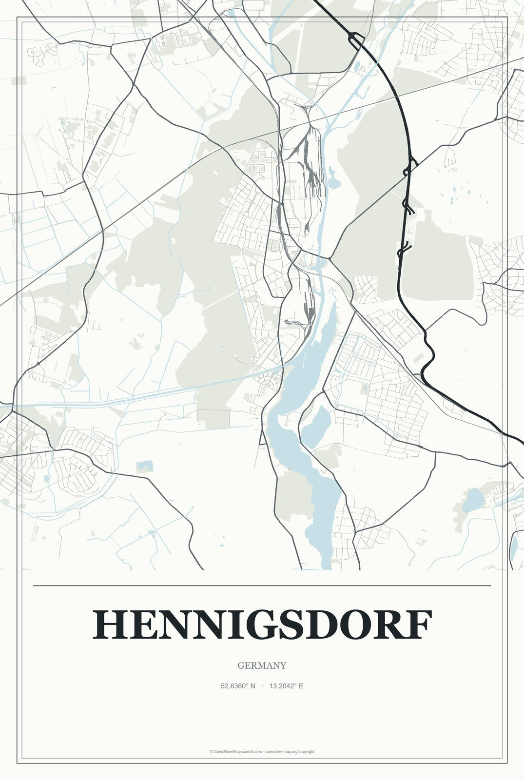 Hennigsdorf, Germany City Map Aluminum Sign in Gallery Air style