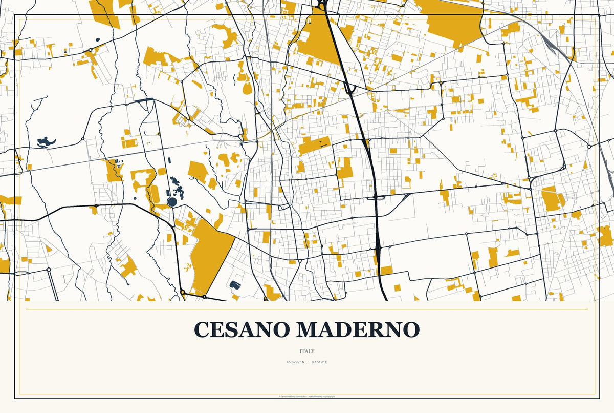 Cesano Maderno, Italy City Map Aluminum Sign in Citrine Modern style