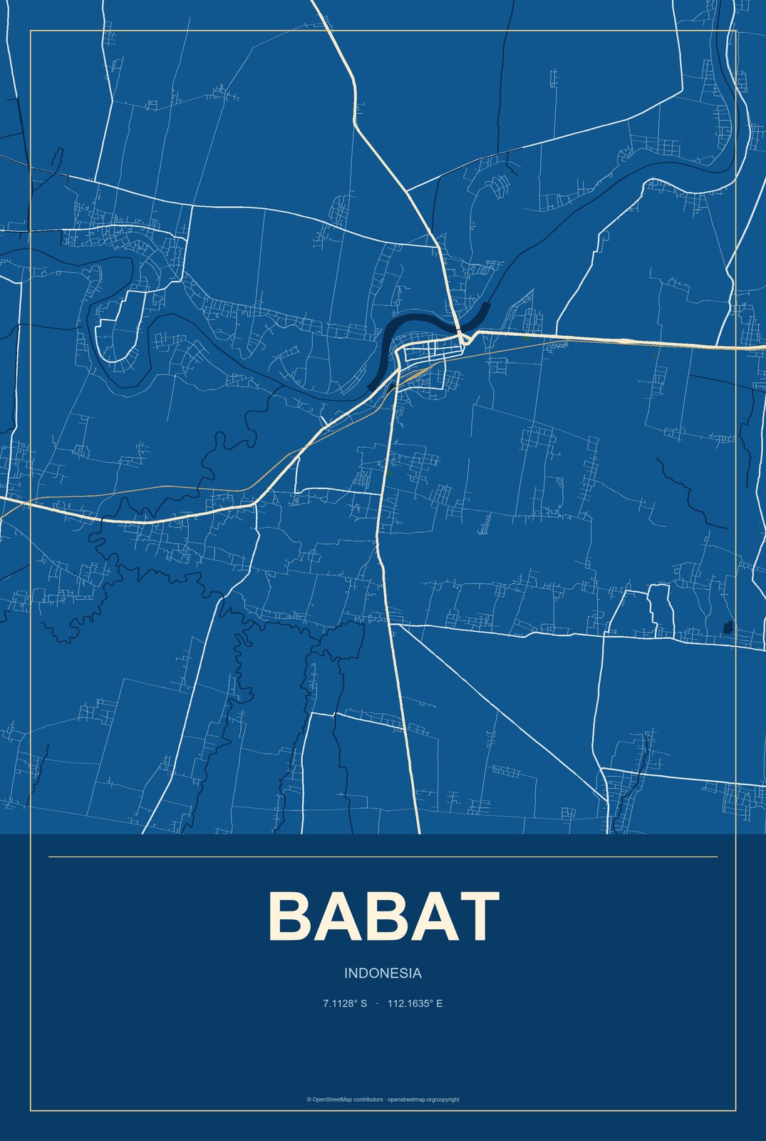 Babat, Indonesia City Map Aluminum Sign in Harbor Cobalt style