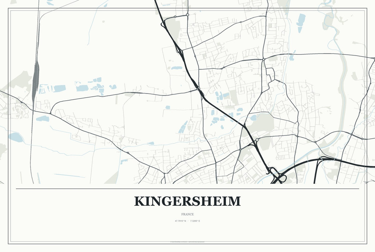 Kingersheim, France City Map Aluminum Sign in Gallery Air style