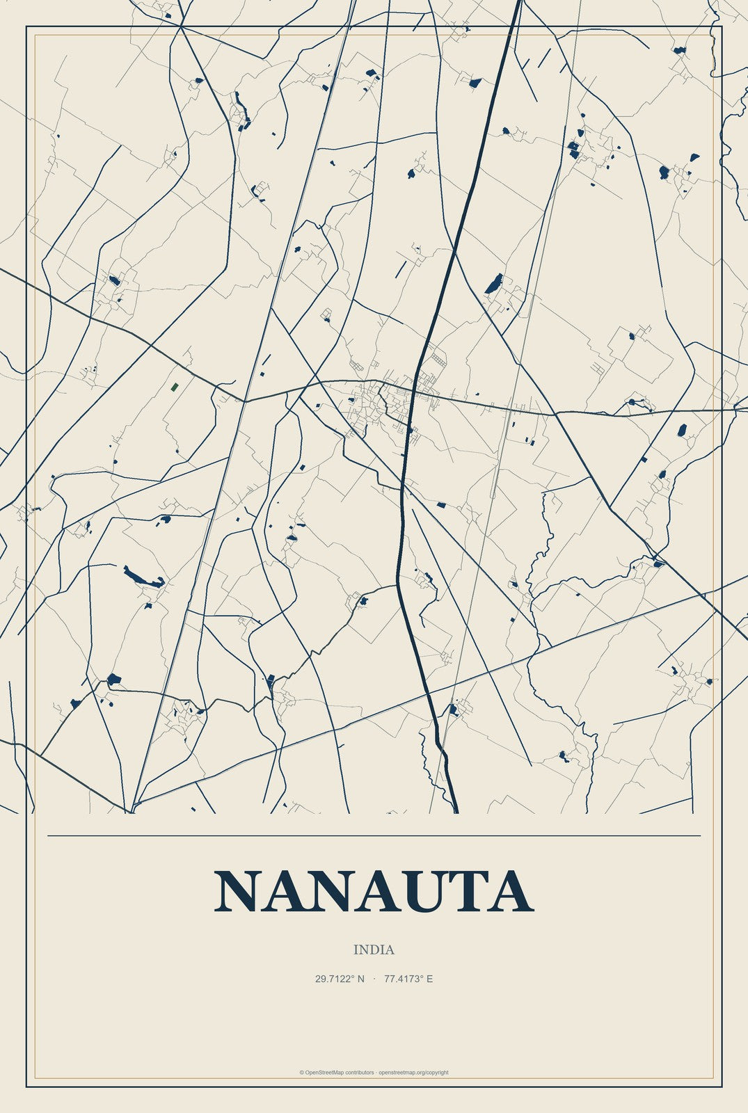 Nanauta, India City Map Aluminum Sign in Coastal Cutout style