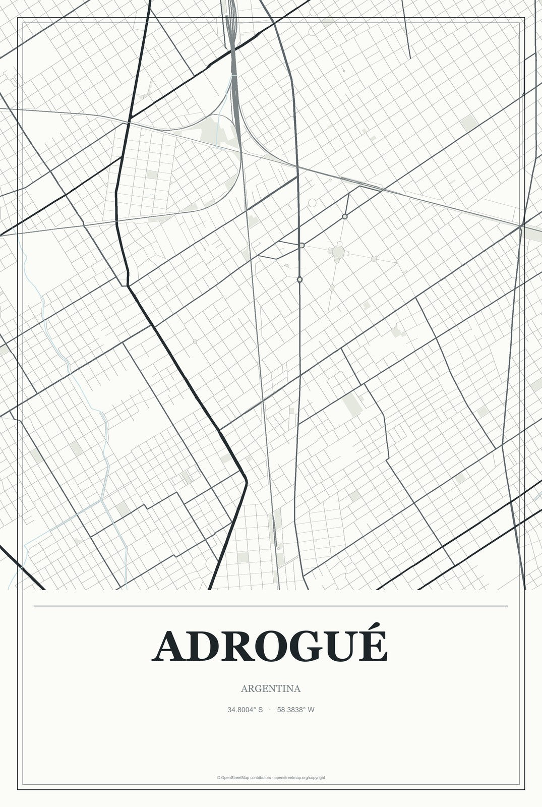 Adrogué, Argentina City Map Aluminum Sign in Gallery Air style